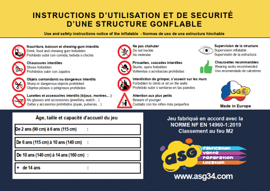 Affiche du jeu gonflable en 3 langues