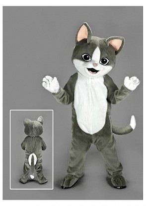 Mascotte de chat gris en peluche