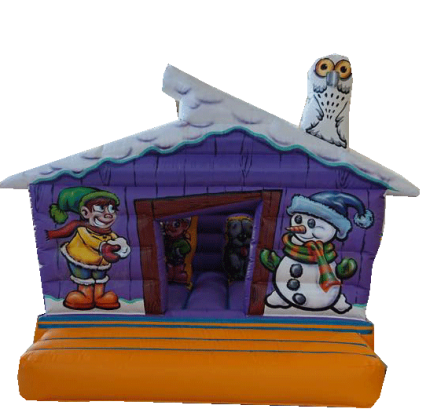 Château gonflable de Noël, chalet cabane mauve