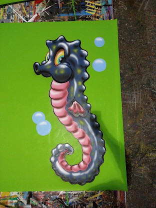 Hippocampe peint à la main pour décor de jeu gonflable