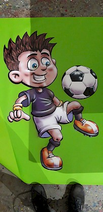 Footballeur peint à la main pour décor de jeu gonflable