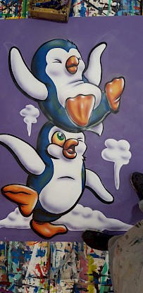 Pingouins peints à la main pour décor de jeu gonflable