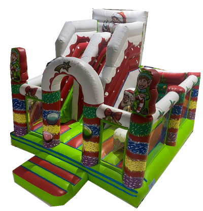 Votre jeu gonflable peque de Noël avec toboggan, obstacles et aire de jeux