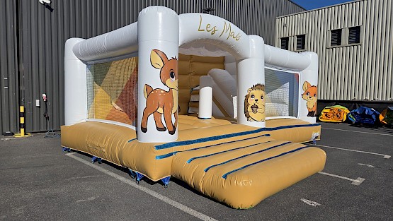 Vue de côté de l'air de jeux, gonflables les mas